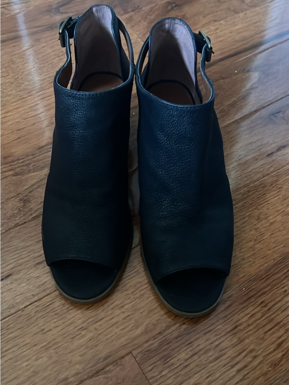 Lucky Brand Black Peep-Toe Slingback Mules